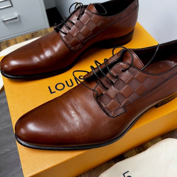 Louis Vuitton Damier Embossed Brown Leather Oxford Dress Shoes – Size 12 - Picture 2 of 2